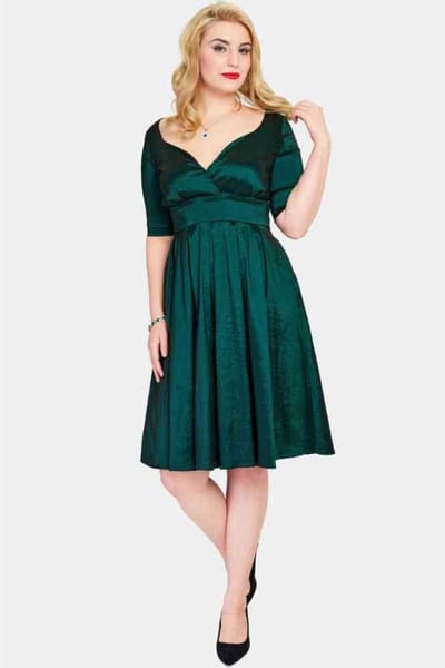 Voodoo Vixen - Sweetheart Neck Flare jurk - M - Groen