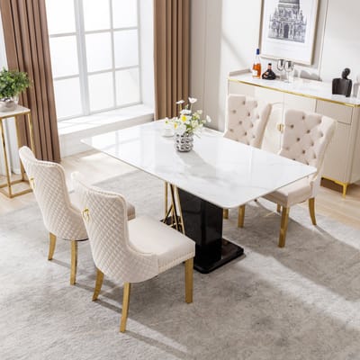 MIVRAY Eetkamerstoel Set Van 4 - Met Deurklopper En Nagelrand - Voor Eetkamer En Woonkamer - Fluweel Beige