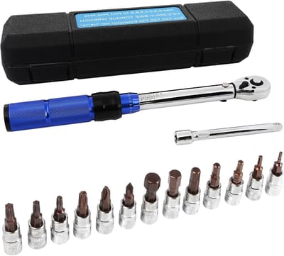 Kleine momentsleutel voor fiets 2-24 NM - 15 delig - 1/4 inch - torque moersleutel - 72 tanden - omschakelratel - ± 3% nauwkeurigheid - draaimomentsleutel - binnenzeskant - torx bitbus