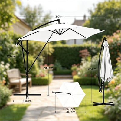 MIVRAY Zweefparasol - 310 x 310 cm - Kantelbaar en Opvouwbaar - Metaal en Polyester - Donkergrijs - Voor Tuin en Terras