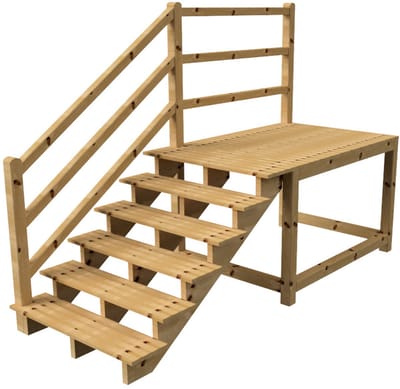 MILANO buitentrap 6 treden H105 cm - bordes L189 x B120 cm - trapleuning links - bordesleuning links