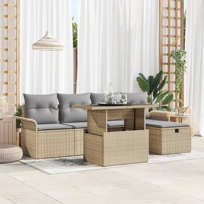 vidaXL - Tuinbank - Set - 6 - st - Beige - poly - rattan