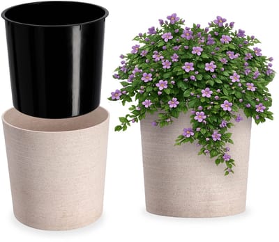 KADAX Bloempot met houtspaanders, elegante bloempot met inzet, pot, tuinkom, bloembak, bloempotbescherming voor woonkamer, kantoor, ? 30 cm, crème