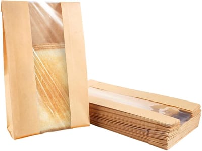 50 Stuks Papieren Broodzakken voor Zelfgemaakt Brood, Voedselveilige Bruine Papieren Zakjes met Venster, Ideaal voor Sourdough en Bakken, Afmetingen 23.5×12×5 cm