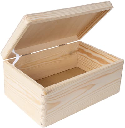 Creative Deco houten doos met deksel | 30 x 20 x 14 cm (+/-1cm) | Grote houten doos met deksel Ongelakte doos Zilveren scharnieren | Voor documenten, kostbaarheden, speelgoed, gereedschap | ROH