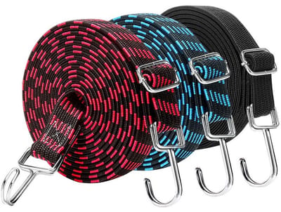 Snelbinders - Spanrubber met haken - 2 m verstelbare bagagespanner - extra sterke spanbanden - motorfiets, bagagepakketten fiets - 3Stuks