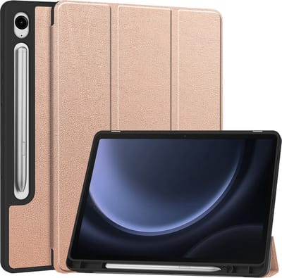 Hoesje - Geschikt voor Samsung Galaxy Tab S9 FE - Dun & Stevig - Hard Cover Case - Trifold Bookcase Hoes - Met Uitsparing Geschikt voor S Pen - Hardcover Book - Tablethoes - Rosé goud