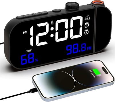 Projectiewekker Digitale Klok - Wekker Radio - Tijd Tonen - Dubbel Alarm Temperatuur - 15 inch Display - Zwart