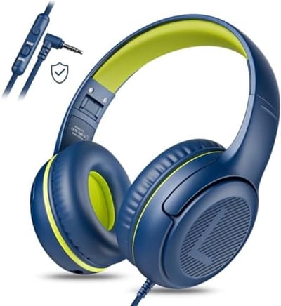 Hoofdtelefoon voor School Peuter Bedraad met Microfoon Blauw Groen shareport Telefoons Tiener Volume Control Vliegtuig Twee Mensen Kinderen Baby's