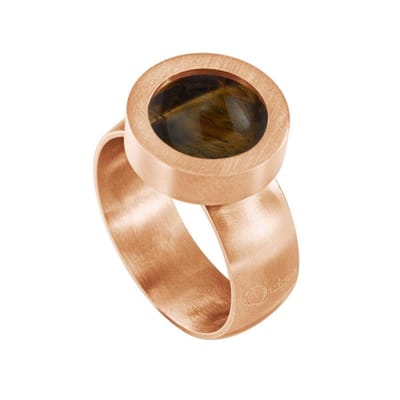 Quiges RVS Schroefsysteem Ring Rosékleurig Mat 16mm met Verwisselbare Tijgersoog Bruin 12mm Mini Munt