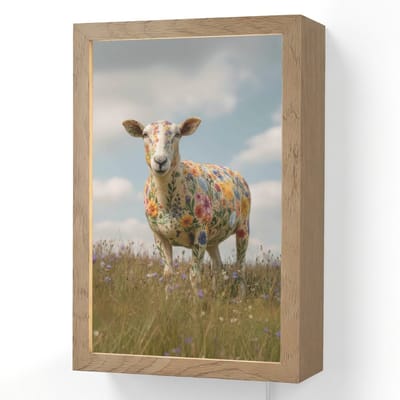 Wandlamp 20x30 cm - Oplaadbaar - Schaap - Bloemen - Weide - Wandlampen binnen woonkamer - Slaapkamer lamp met kabel - Decoratieve nachtlamp - Vloerlamp snoer