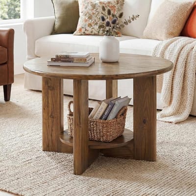 Ronde Salontafel - Middentafel Hout - Woonkamer Decoratie - Massief Houten Constructie - 80 cm Diameter - Rustiek Bruin
