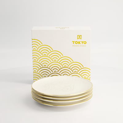 Tokyo Design Studio – Nippon White Coupe Borden Set – Gouden Rand – 4 Stuks – 15 cm