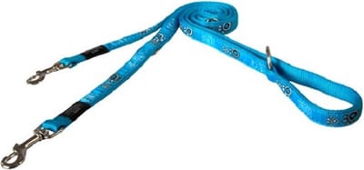 ROGZ Fancy Dress Multi Lead 3-Voudig Verstelbare Hondenlijn (HLM12-CG) - Nylon -Turq Paw - M - Breedte 16 mm - Lengte 180 cm