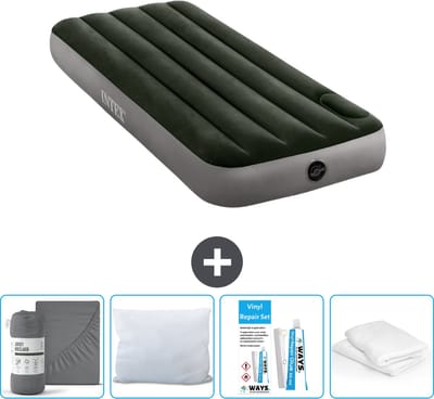 Intex Luchtbed - 1-Persoons - 76 x 191 x 25 cm - Groen - Inclusief Hoeslaken - Kussen - Kussenbeschermer en Reparatieset