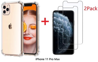 Ntech hoesje Geschikt voor iPhone 11 Pro Max Anti Shock Hoesje + 2X Screenprotector