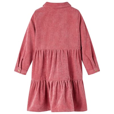 vidaXL - Kinderjurk - met - lange - mouwen - ribfluweel - 92 - oudroze