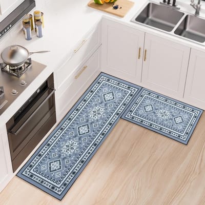 Set van 2 Antislip Keukenmatten - Wasbare Vloermatten voor Keuken en Hal - Dikke Tapijtrunners in Grijs, 43x75cm en 43x150cm voor Feestdagen en Decoratie