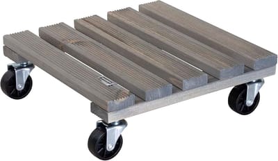 Plantenroller 29 x 29 x 8.5 cm - Grijze Houten Plantenroller - Belastbaar tot 150 kg - Geschikt voor binnen en buiten - 4 Kantelwielen - Mobiele Plantenpot - FSC Gecertificeerd Hout