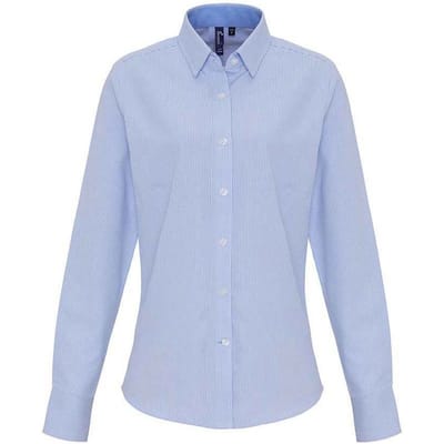 Premier Dames/Dames Gestreept Oxford Formeel Overhemd Met Lange Mouwen (Wit/Oxford Blauw)