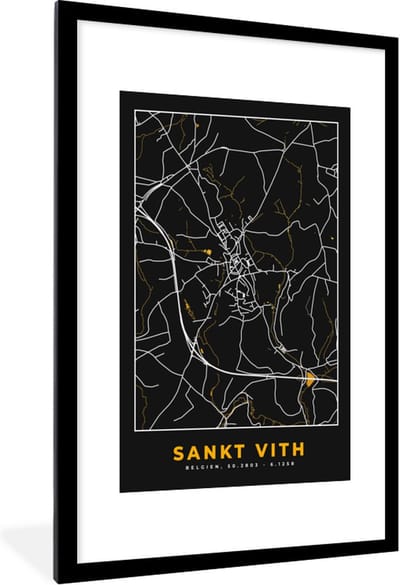 Fotolijst incl. Poster - Sankt Vith - Stadskaart - Kaart - Goud - Plattegrond - 80x120 cm - Posterlijst