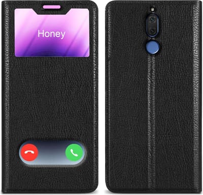 Cadorabo Hoesje geschikt voor Huawei MATE 10 LITE in KOMEET ZWART - Beschermhoes met magnetische sluiting, standfunctie en 2 kijkvensters Book Case Cover Etui