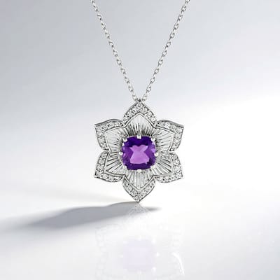 Cavill - Zilveren Halsketting - 925 Sterling Zilver Gerhodineerd - Braziliaanse Amethist 1,49 ct - Elegant - 45,7 cm