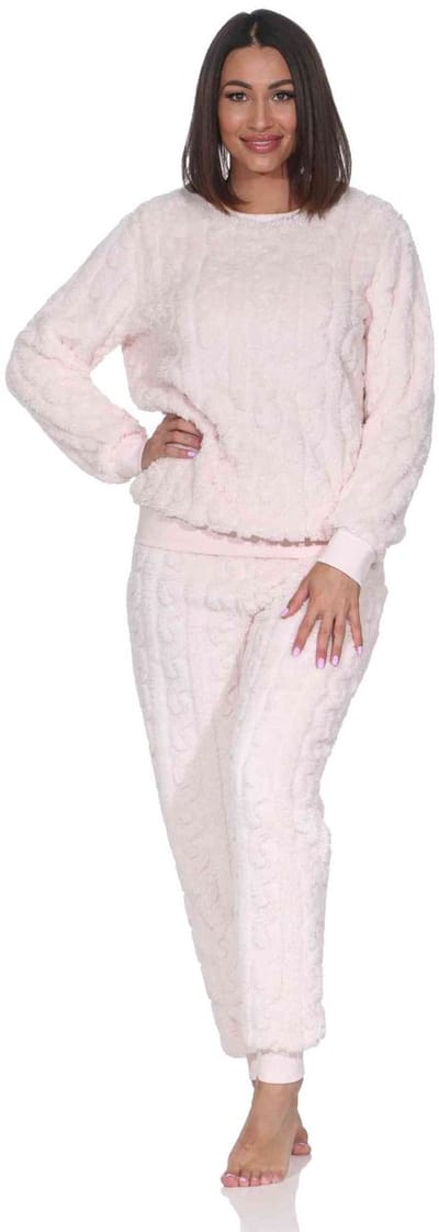 Knuffelige warme damespyjama met lange mouwen en boorden van sherpa fleece