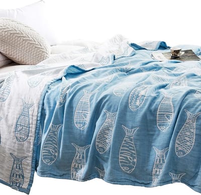 Muslin Dekentje - Zomerdeken Katoen - Comfortabel Slapen - 3-Laags Geweven - 150 x 200 cm - Blauw