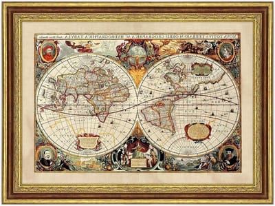 Poster met lijst - Wereldkaart decoratie - Wanddecoratie aanbrengen - Massief houten lijst - 30 x 42 cm