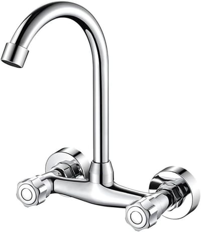 Dailygoods - Keuken dubbele gat muur wastafel kraan, hoge druk messing aanrecht kraan, voor 360 graden draaibare warme en koude kraan