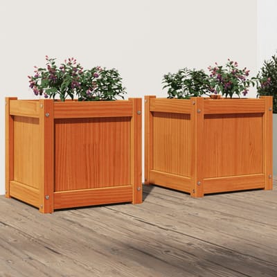 vidaXL - Plantenbakken - 2 - st - cm - massief - grenenhout - wasbruin