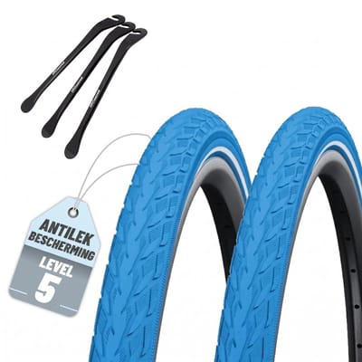 2-delige set Schwalbe fietsbanden Delta Cruiser Plus HS 431 28 x1.40 inch (37-622) blauw + Optionele binnenbanden + 3x MSZweirad bandenlichters