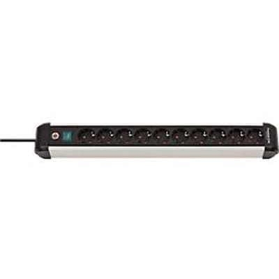 Brennenstuhl Premium-Alu-Line contactdoosstrook, 10-voudig, aluminium, 3m kabel, verlichte veiligheidsschakelaar, 45° opstelling, zwart/zilver