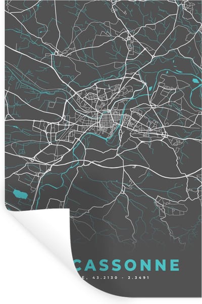 Muurstickers - Sticker Folie - Carcassonne - Frankrijk - Plattegrond - Kaart - Stadskaart - 20x30 cm - Plakfolie - Muurstickers Kinderkamer - Zelfklevend Behang - Zelfklevend behangpapier - Stickerfolie