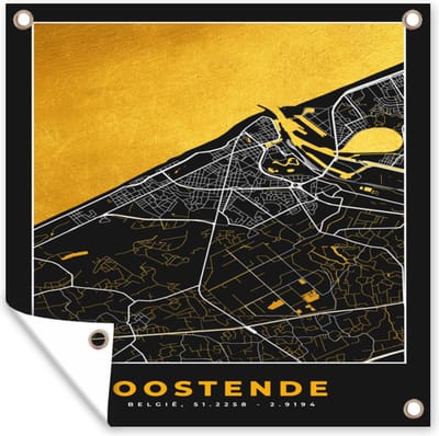 Tuin poster Stadskaart - Oostende - Plattegrond - Goud - Kaart - 200x200 cm - Tuindoek