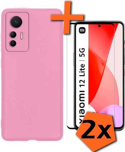 Hoes - Met 2x Screenprotector - Geschikt voor Xiaomi 12 Lite - Sterk & Shockproof - Back Cover - Siliconen Case - Telefoon Hoes - Lichtroze