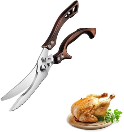 GELLDG Pluimveeschaar - Professionele keukenschaar - Pizzaschaar - Roestvrijstalen gekartelde vleesschaar - Botschaar - Geschikt voor kip, vlees, botten, groenten, vis