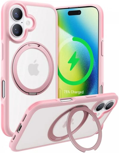 TORRAS Hoesje Geschikt voor Apple iPhone 16 - UPRO Ostand R Fusion - Compatibel met MagSafe - 360° Draaibare Standaard - Back Cover Kickstand Ring - Roze