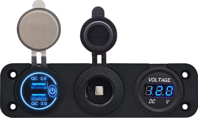 ProRide 12V USB Autolader 2 Poorten - QC3.0 - Voltmeter en 12V/24V Sigarettenplug - Drievoudig inbouw