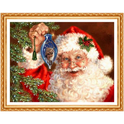 Peinture 5D de père noël à faire soi-même, broderie complète de diamant rond, point de croix, strass, décor de noël 20X30CM beige
