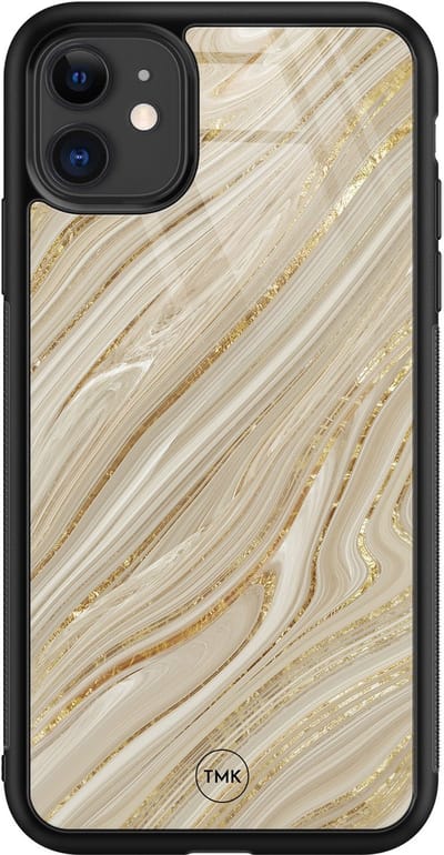 Hoesje geschikt voor Apple iPhone 11 - Golden marble - Goud - TPU luxe case (glossy toplaag) - Marmer - Hardcase backcover zwart