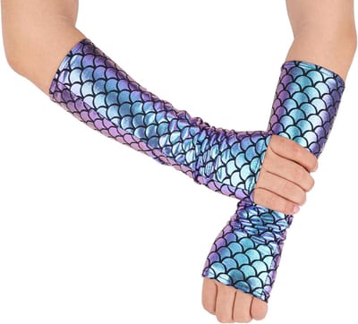 Vingerloze Handschoenen met Vissenschubben, 29.5 cm Lange Sparkling Arm Sleeves voor Halloween en Cosplay, Perfect voor Feestjes en Rave Evenementen