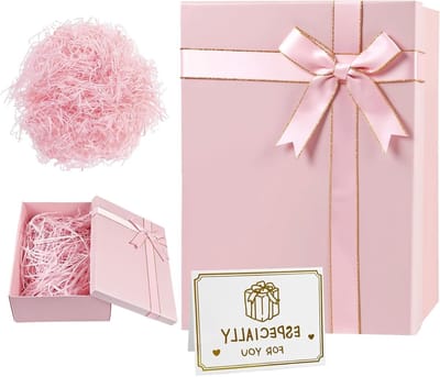 Grote Cadeau Doos met Deksel en Strik, 28 x 20 x 9 cm, Vouwbare Geschenkdoos voor Verjaardag, Bruiloft en Kerstmis (Roze)