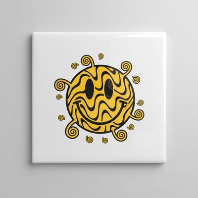 Abstracte Smiley Gezicht Kunst Tegel 15x15 cm – Speelse Moderne Keramische Decoratieve Tegel voor Woondecoratie