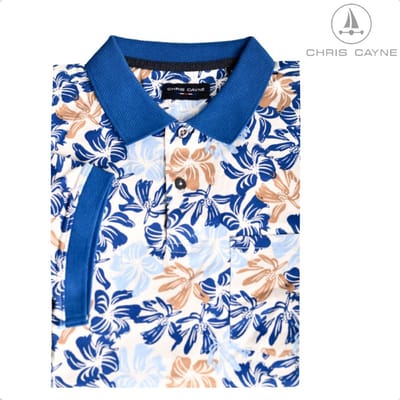 Chris Cayne - Polo 3087 blauw print KM + borstzak - maat XXL