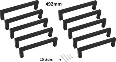 Handgreep / Keukengreep GROOT zwart 492mm | 10 STUKS | Inclusief bevestigingsbouten | Handgrepen Kast | Meubelhandvat | greepjes | Industriële Keukengrepen | Hand Grepen | Deurgreep Staal | Metaal | Strak Meubelbeslag | schuifdeur | Handvat |