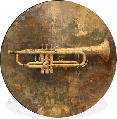 WallCircle - Wandcirkel - Muurcirkel - Trompet - Geel - Muzikaal - Aluminium - Dibond - 30x30 cm - Binnen en Buiten