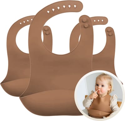 Funnies Siliconen Caramel Slab 3-Pack - Set van 3 Slabbetjes - Slabbers met Opvangbakje - 30 x 24cm - Zacht, Flexibel en Makkelijk Schoon te Maken - Verstelbare Pasvorm voor Baby’s en Peuters - Ideaal voor Voeden zonder Knoeien