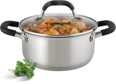 Lomera RVS Kookpan - Kookpan Met Deksel - Inductie Kookpan - Ø 20 cm Kookpan - 2.3 Liter Pan - Siliconen Handgrepen - Stay-Cool Handgrepen - Snelle Warmtegeleiding - Geschikt Voor Alle Warmtebronnen - Maataanduiding Binnenzijde